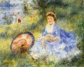 Mujer joven con un paraguas japonés Pierre Auguste Renoir
